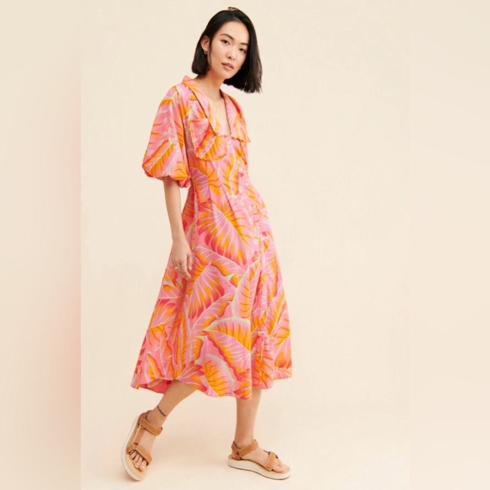 FARM Rio Coral Orange Floral Midi Dress - Picture 10 of 11